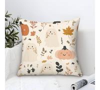 Cushion Cover Set of 1 Halloween Ghosts-Autumn Leaf Pattern Decorative Machine Washable Pillowcases Square Cushions with Invisible Zipper Cushion Covers for Living Room Sofa Couch Bed Throw Pillow Cas