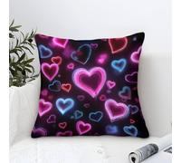 Cushion Cover Set of 1 Neon Hearts Glow-Digital Art Style Decorative Machine Washable Pillowcases Square Cushions with Invisible Zipper Cushion Covers for Living Room Sofa Couch Bed Throw Pillow Cases