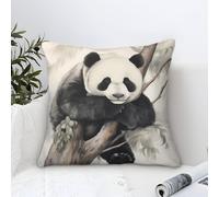 Cushion Cover Set of 1 Panda Climbing Tree-Nature Wildlife Illustration Decorative Machine Washable Pillowcases Square Cushions with Invisible Zipper Cushion Covers for Living Room Sofa Couch Bed Thro