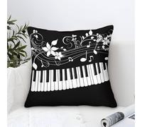 Cushion Cover Set of 1 Piano Keys-Floral Music Design Decorative Machine Washable Pillowcases Square Cushions with Invisible Zipper Cushion Covers for Living Room Sofa Couch Bed Throw Pillow Cases 45x