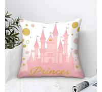 Cushion Cover Set of 1 Princess Castle-Pink Fairy Tale Style Decorative Machine Washable Pillowcases Square Cushions with Invisible Zipper Cushion Covers for Living Room Sofa Couch Bed Throw Pillow Ca