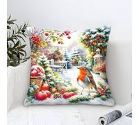 Cushion Cover Set of 1 Red Breasted Robin Decorative Machine Washable Pillowcases Square Cushions with Invisible Zipper Cushion Covers for Living Room Sofa Couch Bed Throw Pillow Cases 45x45cm