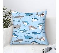 Cushion Cover Set of 1 Shark Cartoon Pattern-Kids Friendly Sea Design Decorative Machine Washable Pillowcases Square Cushions with Invisible Zipper Cushion Covers for Living Room Sofa Couch Bed Throw