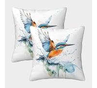 Cushion Cover Set of 2 Kingfisher Decorative Machine Washable Pillowcases Square Cushions with Invisible Zipper Cushion Covers for Living Room Sofa Couch Bed Throw Pillow Cases 50x50cm