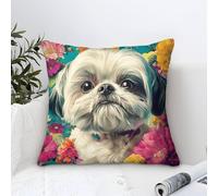 Cushion Cover Shih Tzu Dog Modern Art Decorative,Colorful Pet Pattern Square Pillow Cases Soft Polyester Throw Pillow Cover Outdoor Patio Garden Bench Living Room Decor 45x45cm