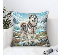 Cushion Cover Siberian Husky Dog Modern Art Decorative,Snowy Mountains Oil Painting Square Pillow Case Soft Polyester Throw Pillow Cases for Living Room Sofa Couch Bed Pillowcases 40x40cm