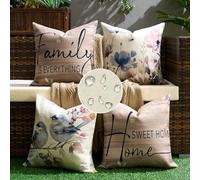 Cushion Cover Spring Brown 40 x 40 cm Set of 4 Linen Waterproof Sofa Cushion Country House Style Cushion Covers Modern Abstract Flowers Birds Watercolour Painting Decorative Cushion for Outdoor Home