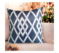 Cushion Cover Throw Pillow 1PC Diamond Trellis 43x43cm Geometric Mesh Lattice 17"x17" Blue and White Printed Cotton Canvas Decorative Sofa Pillowcase Accent Cushion Shell w/White Piping