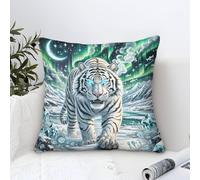 Cushion Cover White Tiger Modern Art Decorative,Arctic Aurora Landscape Oil Painting Square Pillow Cases Soft Polyester Throw Pillow Cases Home for Livingroom Outdoor Garden Couch Decor 40x40cm