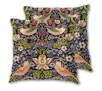 Cushion Cover William Morris Strawberry Thief Floral Art Nouveau Set of 2 Square Throw Pillow Case Sham Home for Sofa Chair Couch/Bedroom Decorative Pillowcases