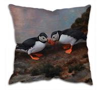 Cushion Cover with Puffins Chattering Artwork by Julian Friers - 42cm x 42cm