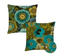 Cushion Covers 100x100 cm Set of 2 Outdoor Cushion Covers Green Waterproof Linen Sofa Cushions Flowers Cushions Square Decorative Pillows With Invisible Zippe for Indoor Sofa Patio Garden Décor qq-739