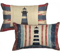 Cushion Covers 12 x 20 inch Lighthouse Cushion Covers Retro Pillow Cases 2 Pack, Linen Rectangle Autumn Decorative Pillows with Invisible Zipper for Livingroom Garden Furniture, Gifts for Women X-248