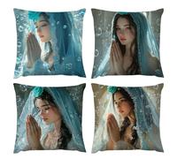 Cushion Covers 14 x 14 Goddess Prayer Spring Summer Cushion Covers Pack of 4 Waterproof Outdoor Garden Cushions Velvet Throw Pillow Case Decorative Sofa Cushions, Home Room Decor Pillowcases g-487