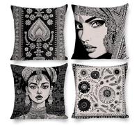 Cushion Covers 14x14 Inch Set of 4 Garden Outdoor Cushions Fall Pillow Cases Black And White Woman Seasonal Pillow Covers Decor Couch Chair Living Room, Velvet Cushions, Female Gifts 35 x 35 cm u-264