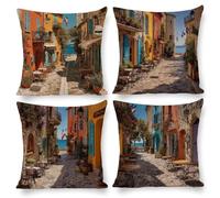 Cushion Covers 14x14 Inch Set of 4 Garden Outdoor Cushions Fall Pillow Cases Street View Seasonal Pillow Covers Decor Couch Chair Living Room, Velvet Cushions, Christmas, Female Gifts 35 x 35 cm u-433