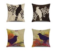 Cushion Covers 14x14 Inches Set of 4 Black Bird Large Soft Cotton and Linen Square Pillow 35 x 35 cm Pillowcases for Case Sofa Bed Home Bedroom Garden Outdoor Car with Invisible Zipper Decor J4682