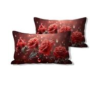 Cushion Covers 15.7x23.6 inch, Rectangle Cushion Covers Set of 2 Linen Waterproof Outdoor Cushions Red Rose Summer Decorative Pillow Case Cover Sofa Living Room Throw Pillow Soft and Durable 0u-296
