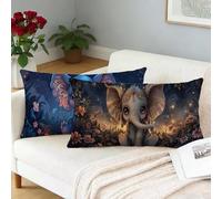 Cushion Covers 16 x 28 Inch Elephant Cushions Set of 2 Linen Decorative Pillows Flower Double Sided Printing, Rectangle Sofa Throw Pillow Case for Home Living Couch Outdoor Garden Decor, Gifts L-505