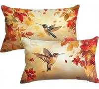 Cushion Covers 16 x 28 inch Leaf Cushion Covers Orange Pillow Cases 2 Pack, Linen Rectangle Autumn Decorative Pillows with Invisible Zipper for Livingroom Garden Furniture, Gifts for Women X-236