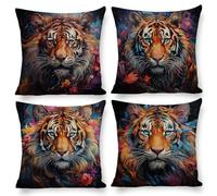 Cushion Covers 16x16 Inch Set of 4 Garden Outdoor Cushions Fall Pillow Cases Tiger Seasonal Pillow Covers Decor Couch Chair Living Room, Velvet Cushions, Christmas, Female Gifts 40 x 40 cm u-496