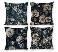 Cushion Covers 16x16 Inch Set of 4 Garden Outdoor Cushions Fall Pillow Cases Turquoise White Flower Seasonal Pillow Covers Decor Couch Chair Living Room, Linen Cushions, Female Gifts 40 x 40 cm u-517