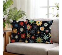 Cushion Covers 16x16in Outdoor Cushions Black Pillow Cases with Invisible Zipper Square Double Sided Waterproof Velvet Cushions Cover Flower Pillow Cases 2 Pack for Living Autumn Decorations ZF-653