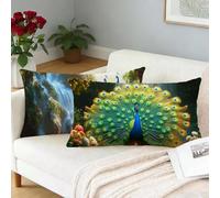 Cushion Covers 18 x 28 Inch Green Cushions Set of 2 Linen Decorative Pillows Peacock Double Sided Printing,Rectangle Sofa Throw Pillow Case for Home Living Couch Outdoor Patio Garden Decor,Gifts L-335
