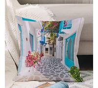 Cushion Covers 18x18 Inch,Beautiful Architecture Building Exterior with Santorini and Greece Style - Vintage Light ,Throw Pillow Cover Soft Pillowcases with Invisible Zipper for Sofa and Couch 45x45cm