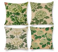 Cushion Covers 18x18 Inch Set of 4 Garden Outdoor Cushions Fall Pillow Cases Green Chrysanthemum Seasonal Pillow Covers Decor Couch Chair Living Room, Velvet Cushions, Female Gifts 45 x 45 cm u-509