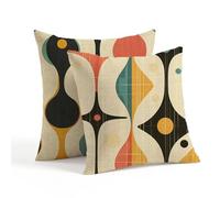 Cushion Covers 18x18in Set of 2 Outdoor Cushions Cream Pillow Cases with Invisible Zipper Square Double Sided Waterproof Linen Cushions Cover Abstract Sofa Cushion Covers for Living Garden ZF-237