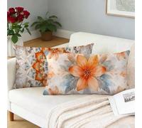 Cushion Covers 20”x28” Orange Cushions Set of 2 Linen Decorative Pillows Mandala Double Sided Printing, Rectangle Sofa Throw Pillow Case for Home Living Couch Outdoor Patio Garden Decor, Gifts L-151
