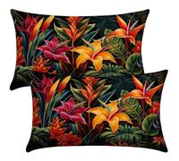 Cushion Covers 20cm x 30cm Tropical Plants Cushion Cover 8 x 12 Inches Pack of 2 Throw Pillow Covers Summer Flowers Sofa Cushions Polyester Linen Pillowcases for Living Room Bedroom Home Decor -SC169