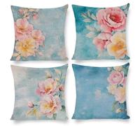 Cushion Covers 20x20 Inch Set of 4 Garden Outdoor Cushions Fall Pillow Cases Blue Peony Seasonal Pillow Covers Decor Couch Chair Living Room, Velvet Cushions, Christmas, Female Gifts 50 x 50 cm u-485
