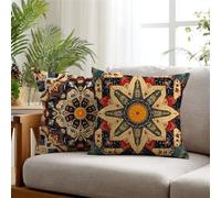 Cushion Covers 20x20in Outdoor Cushions Brown Pillow Cases with Invisible Zipper Square Double Sided Waterproof Velvet Cushions Cover Bohemia Pillow Cases 2 Pack for Living Autumn Decorations ZF-638