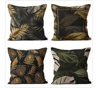 Cushion Covers 20x20in Spring Summer Sofa Bed Black Plant Leaves Cushions Linen Pillow Case 50x50cm Outdoor Cushions Pillow Cover for Livingroom Bedroom Decorative Invisible Zipper, Set of 4 W-5