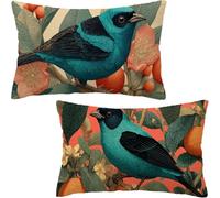 Cushion Covers 24x12 inch, Blue Cushion Covers Pack of 2, Waterproof Linen Sofa Pillows Cases, Bird Decorative Throw Pillow Cases Double Sided Printing for Garden, Sofa, Home Decoration, Gifts D6-224