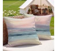 Cushion Covers 25 x 25 cm, Waterproof Linen Outdoor Cushions 10x10 inch, Blue & Abstract Double-Sided Print with Invisible Zipper Decorative Pillow Cases for Garden, Patio, Sofa, Set of 2 3Z-292