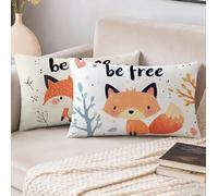 Cushion Covers 25 x 45 cm Set of 2, Autumn Outdoor Cushions Waterproof Linen Decorative Oblong Rectangle Fox Pillow Cases 10 x 18 inch, for Sofa Bed Spring Garden Decor, Gifts for Women S-2400