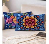 Cushion Covers 25 x 45 cm Set of 2, Mandala Outdoor Cushions Waterproof Linen Decorative Oblong Rectangle Flower Pillow Cases 10 x 18 inch, for Sofa Bed Spring Garden Decor, Gifts for Women S-7570