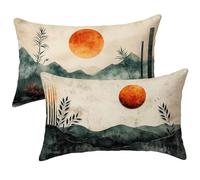 Cushion Covers 25 x 45 Set of 2, Green Outdoor Cushions Rectangle, Mountain Decorative Pillows with Invisible Zipper, Linen Breathable, Durable Throw Pillow Covers for Summer Garden Decor E-8428