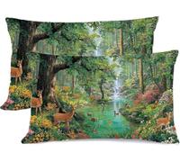 Cushion Covers 25x50cm 2 Packs Linen-Cotton Pillow Cover Forest Throw Pillow Case Deer Outdoor Cushions Cushion Cover Sofa with Zipper, ouble-Sided Printing Autumn Garden Cushions Decorative z0j-468