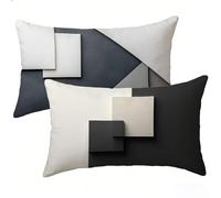 Cushion Covers 30 x 50 cm Set of 2, Velvet Waterproof Outdoor Cushion Covers, with Invisible Zipper Black Decorative Rectangular Lumbar Pillow Cases for Garden Furniture Bench Sofa, Simple E-294