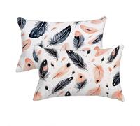 Cushion Covers 30 x 60 cm, White Cushion Covers Pack of 2, Waterproof Linen Sofa Pillows Cases, Feather Pattern Decorative Throw Pillow Cases Double Sided Printing for Sofa, Garden, Living Room -10939