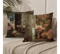 Cushion Covers 30cm x 30cm Landscape Cushions Double Sided Pattern Throw Pillow Covers with Invisible Zipper Velvet Decorative Pillowcases for Garden Home Sofa Bed, 12x12 Inch Set of 2 (Garden) 1B-523