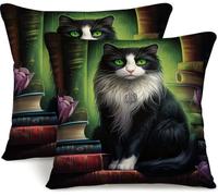 Cushion Covers 30cm x 30cm Set of 2 Cat Throw Pillow Covers Animals Pillow Cases Autumn Sofa Cushions Decorative Pillows with Invisible Zipper Pillowcases for Bedroom Living Room Garden -GY159