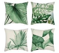 Cushion Covers 30cm x 30cm Set of 4 green Cushions plant Outdoor Cushions Garden Cushions Linen Square Sofa Cushion Covers Decorative Pillow Throw Pillows for Couch Livingroom Office Home Decor Gifts