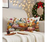 Cushion Covers 30cm x 50cm Autumn Cushions, Garden Cushions Rectangle Cushion Covers Pack of 2 Double Sided Printed Linen Throw Pillow Covers for Living Room Sofa Bedroom Bed Home Decor Pumpkin 3m-130