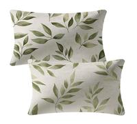 Cushion Covers 30cm x 50cm Sage Green Cushions, Garden Cushions Rectangle Cushion Covers Pack of 2 Double Sided Printed Velvet Throw Pillow Covers for Living Room Sofa Bed Home Decor, Leaf 2m-136