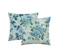 Cushion Covers 30x30cm, Pillow Cases 2 pack Blue flower farmhouse Linen